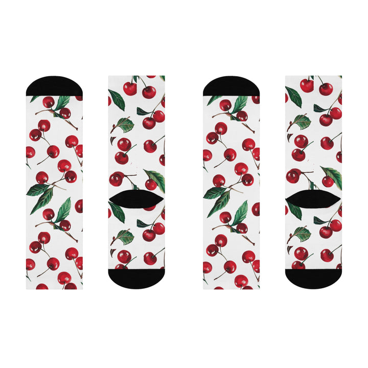 Cherry Themed Cushioned Crew Socks, Cherry Socks - Brachjoyllc